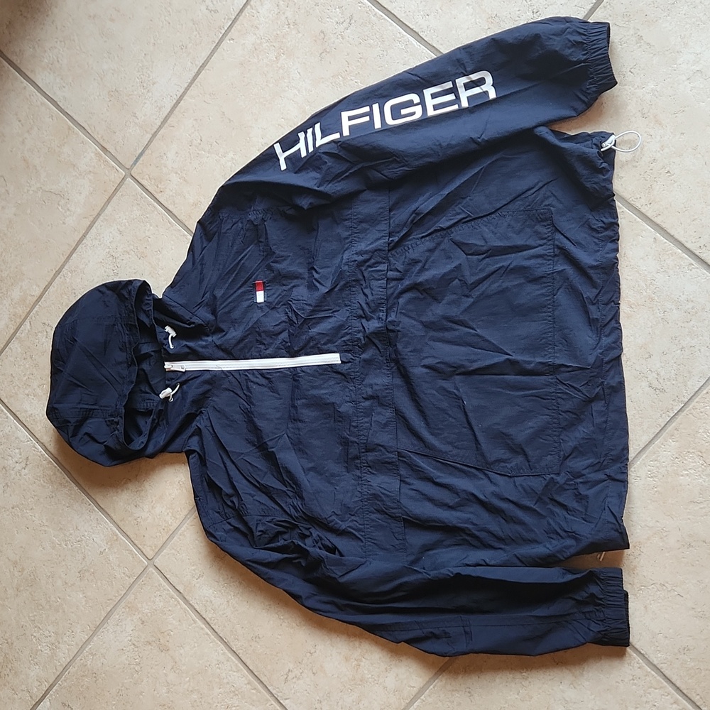 Tommy Hilfiger Hooded Pullover Windbreaker Half Zip Navy Mens XXL
